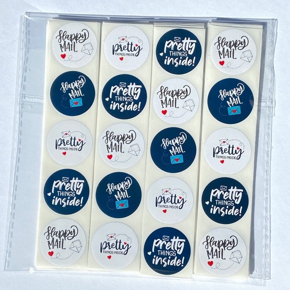 200pc Pretty Things Happy Mail Stickers. Blue White Mixed Pattern Shipping - Picture 4 of 9